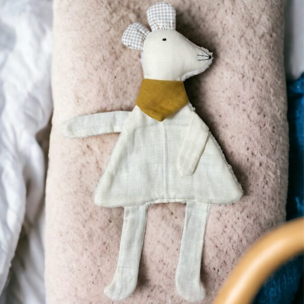 Bebekler için müslin ve wellsoft kumaştan üretilmiş fare uyku arkadaşı