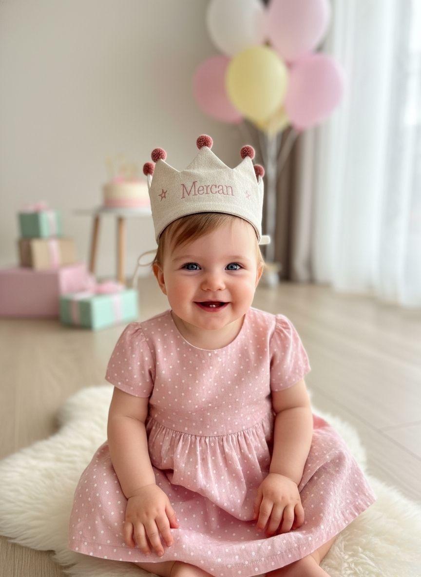 İsme Özel Ponponlu Kız Çocuk Doğum Günü Tacı İsme Özel Ponponlu Kız Çocuk Doğum Günü Tacı