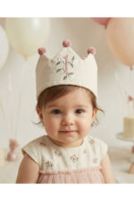 1 Nakışlı Doğum Günü Tacı - 1 Yaş Kız Bebek Fotoğraf Çekim Şapkası - Görsel 2