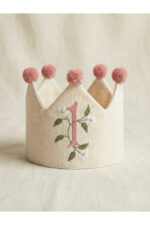 1 Nakışlı Doğum Günü Tacı - 1 Yaş Kız Bebek Fotoğraf Çekim Şapkası