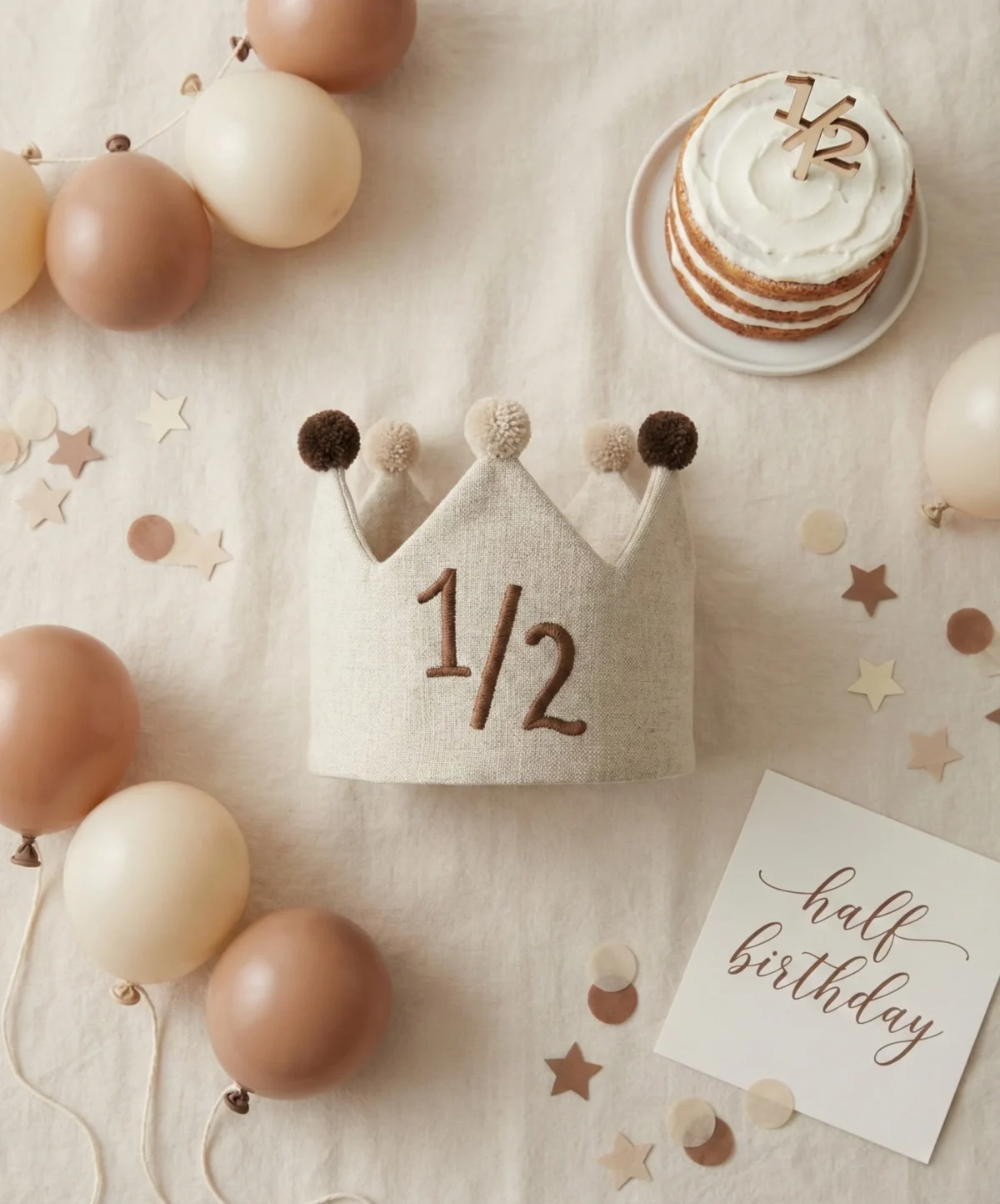 1/2 nakışlı yarım yaş tacı ve half birthday bebek doğum günü aksesuarı