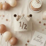 1/2 nakışlı yarım yaş tacı ve half birthday bebek doğum günü aksesuarı