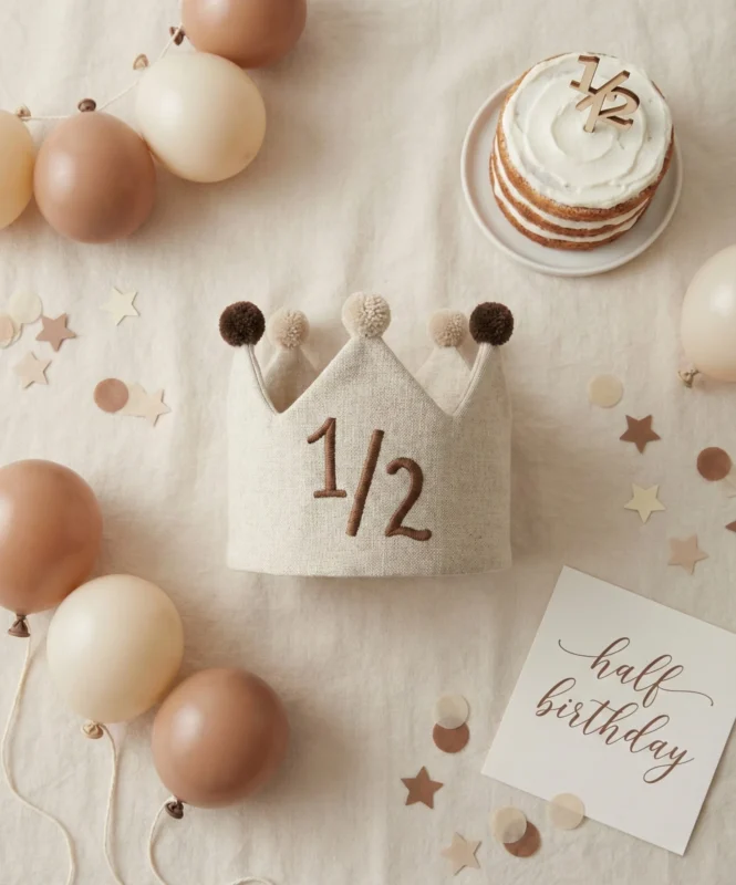 1/2 nakışlı yarım yaş tacı ve half birthday bebek doğum günü aksesuarı