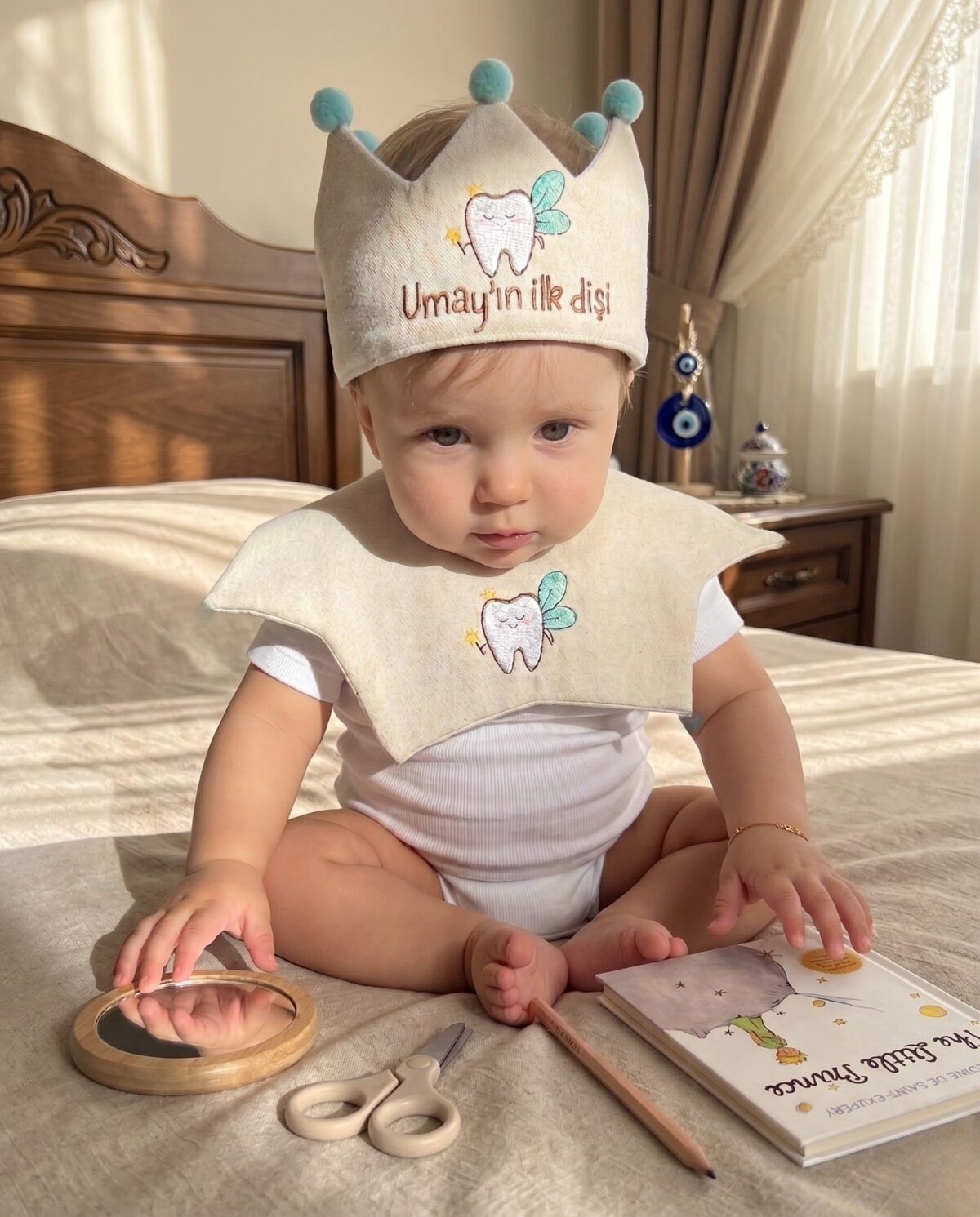 Diş Buğdayı Tacı – İsimli İlk Dişim Çıktı Tacı + Pelerin - Görsel 2